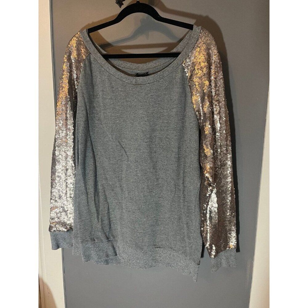 Torrid size 2 gray and silver sequin sleeve crew neck sweatshirt
